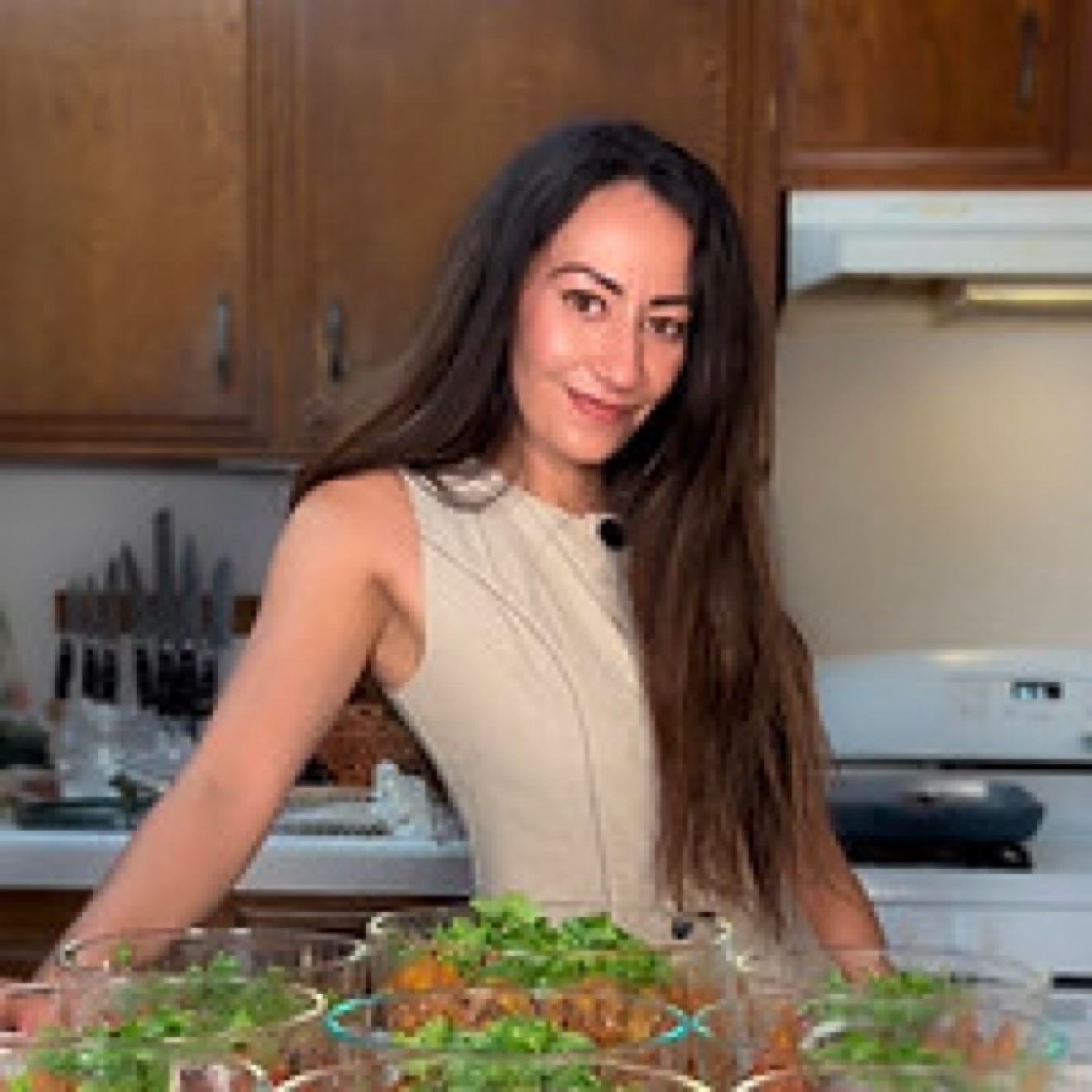 Janeza preparing food in the kitchen